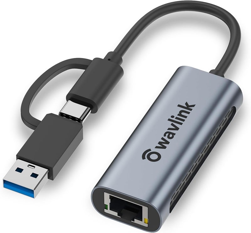 WAVLINK USB C to Ethernet Adapter 2.5 Gbps, 2-in-1 USB to 2.5G Ethernet Adapter, USB-C to RJ45 Network Converter (Thunderbolt 4/3 Compatible), Aluminum Case for Windows, Mac OS, iPad OS and More. - Image 1